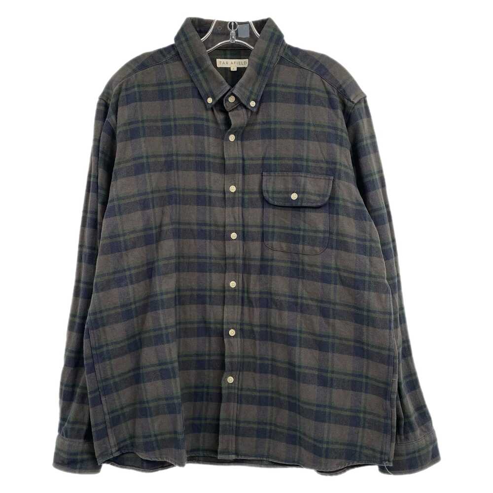 Far Afield Gray Green Plaid Flannel Button-Up Shirt | Men’s XL